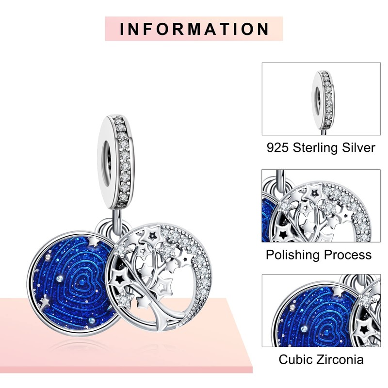 LaMenars Moon and Stars 926 Sterling Silver Charms with Cubic