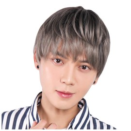 TefuRe ZAKU MEN-002BLK-GRY Men's Wig, Short Bob, Full Wig, Natural, Men's Wig, Short Hair, Black, Gray, Silver, Men's Clothing, Unisex, Heat Resistant, Zaku Zag Short