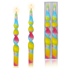 10 inch Color Spiral Candles Rainbow Printed Candlestick 2 PCS Long Taper Candle 10 inch Twisted Candle Sticks Unscented Tapered Candles for Home Wedding Dinner Holiday Party