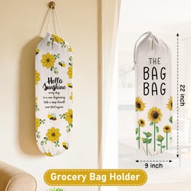 2Pcs Sunflower Plastic Bag Holder for Kitchen Essentials, Reusable Hanging Grocery Bag Organizer, Sunflower Gifts for Women, Washable Large Grocery Trash Bags Storage Dispenser