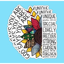 (3PCS) God Says You are Unique Lovely Special Precious Strong Chosen Sticker, Christian Jesus Bible Verse Vinyl Sticker Decals for Books Laptops Phone Water Bottles Tumbler Cup Kindle 3x2.6 Inch