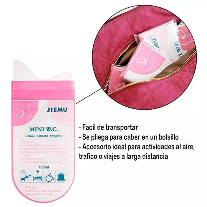 Veraly Orinal Portátil Bolsa Emergencia Adulto Estirable Viaje 4p F
