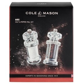 Cole & Mason 605 Refillable Spice Mill - Kitchen & Home Accessory - Salt & Pepper Grinder Set - Salt & Peppercorn Included - Acrylic - New Salt & Pepper Set 5.5"