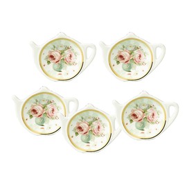 White Porcelain Ceramic with Flower Trim Gold Rim Teapot-Shaped Tea Bag Holder Tea Bag Coasters, Spoon Rests; Classic Tea Saucer Seasoning Dish Set