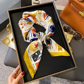 CHCYWJGJ 27”Square Satin Head Scarf,Satin Hair Scarves Silk Bandana Scarf Headscarf Silk Feeling Scarf for Women Wraps Headscarf for Sleeping (Cat)