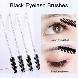 SHUBEIEUMI 50 Pcs Disposable Eyelash Brushes, Disposable Mascara Wands, Eyelash Spoolies Eyebrow, Eyebrow Castor Oil Brush Makeup Tool (Crystal Black)