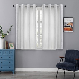 GIRASOLE HOME 1 Pair Jacquard Curtains Semi Blackout Diamond Pattern Sheer Curtain for Living Room Bedroom Indoor 2 Panels with Eyelets (140 x 145 cm, White)
