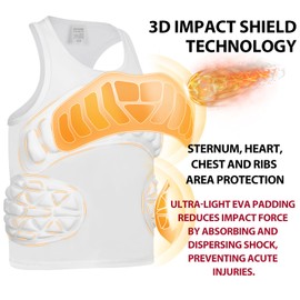 Baseball Chest Protector Youth,Baseball Padded Shirt,Protect Chest Sternum Heart Ribs,Quick-Dry Material,Padded Compression Shirt for Football Softball Lacrosse,Ages 8-12,Multiple Colors (White, Y-S)
