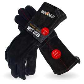 Grillfürst Barbecue Glove - Heat Resistant Leather Glove Made of 100% Cowhide Split Leather, Robust Glove for Grill, Oven or Fire Pit, Approx. 40 cm Long Arm Shaft