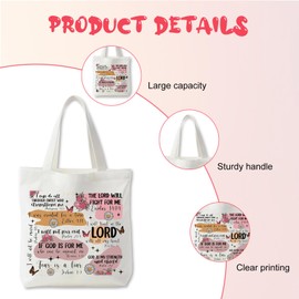 Nhemeylp Christian Tote Bag, Double-sided Printing Reusable Canvas Tote Bags with Bible Verse, Christian Gifts for Women Her, Mom, Wife, Girlfriend, Sisters, Best Friends, 40 x 35 cm