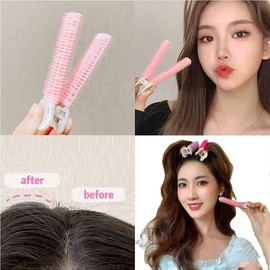 Hair Volume Clips with Rollers Set, 4 Pieces, Pink, Self-Gripping Root Styling Tools