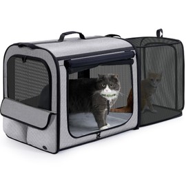 Pecute Dog Car Carrier Stable and Light Weight, Expandable Extra Space Dog Carrier for Cars, Breathable Dog Car Crate, Foldable Pet Carrier for Both Indoor and Outdoor Use, Pet Travel Crate Gray