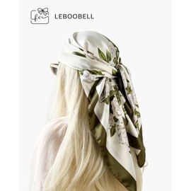 LEBOOBELL Womens Square Head Scarf Satin Printed Hair Scarf Like Silk Bandanas for Women 35 Inches Camellia