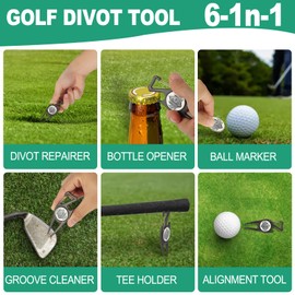 nadachi Golf Divot Tool 6 in 1 - Golf Divot Repair Tool and Ball Marker, Club Holder Golf Gifts for Men Accessories for Women (Black)