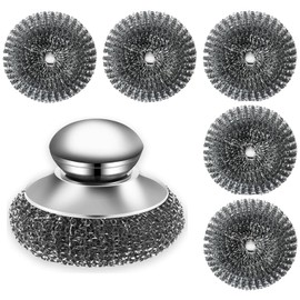 nalaina Stainless Steel Eagle Handle + 6 Replacements, Kitchen Canadian Eagle Steel Scourer, Stainless Steel, Durable, Removable, Convenient and Quick, No Deformation, Rust Resistant, Removes Stubborn