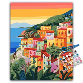 Camocin Paint by Numbers Kit for Adults Beginner, Seaside Acrylic Adult Paint by Number Kits on Canvas, Seascape Watercolor Oil Number Painting for Adults, Perfect for Home Decor Gift 16"x20"