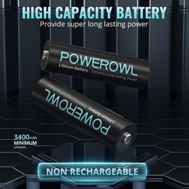 POWEROWL Lithium Batteries AA 24 Count High Capacity Long Lasting, 1.5V Double A Battery for Blink Camera Freezer Thermometer etc High-Tech Devices