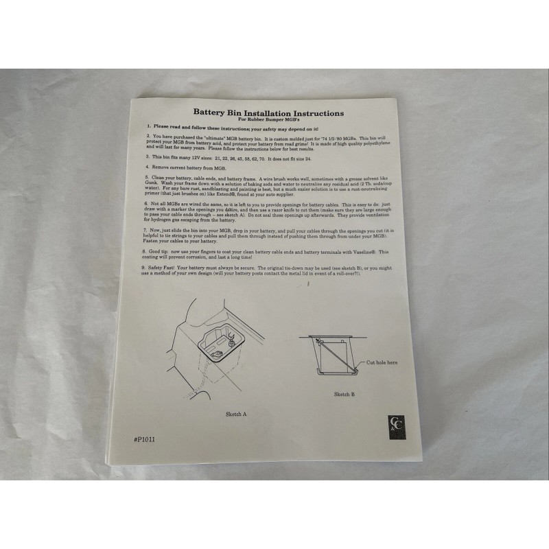 Clark & Clark MGB MGC MGBGT Battery Box Bin Liner