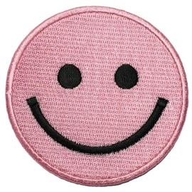 Papapatch Happy Face Smile Fun Hippie Retro Embroidered Sew Iron on Patch - Pink (IRON-SMILE-PK)