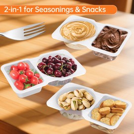 Snack Containers, Bifyngo 20 Pcs Double Compartment Condiment Container with Lids, Reusable Snack Pack Containers for Sauce Snack