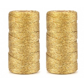 jijAcraft 656 Feet Gold String Twine - 1.5mm Metallic Ornament Thread Gift Wrapping - Inelastic Macrame Glitter Twine Cord for Crafting, Wedding Gift Package, DIY Presents Wrapping Decoration