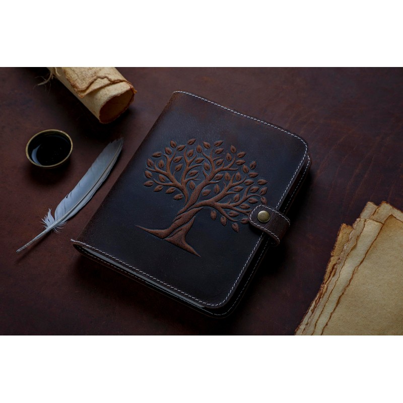 Fausta Heart Embossed Refillable Brown Leather Journal for Writing, 256