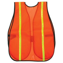 MCR Safety V211R Polyester Mesh General Purpose Safety Vest with 3/4-Inch Lime Reflective Stripe, Fluorescent Orange