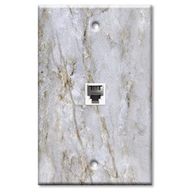 Art Plates - One Port RJ11 - Telephone decorative printed keystone style wall plate. CAT3 - RJ12 Female to Female phone jack. Works for phones, fax, ect. - White Pearl Granite/Marble Print