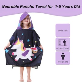Athaelay Unicorn Towel with Hood for Kids Beach Pool Toddlers Girl Swim Poncho Cover-ups Swimwear with Bag