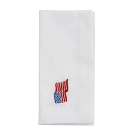Saro Lifestyle Embroidered American Flag Napkin (Set of 4), White, 20"x20"