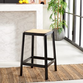 SAFAVIEH Home Collection Silus Black and Natural Backless Cane 25-inch Counter Stool