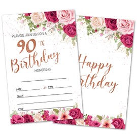 oayGnay 90th Birthday Party Invites Cards for Adults, 90 Years Old Birthday Invitations for Women Men, 20 Invitation Cards With Envelopes Floral Birthday Party Supplies -a06