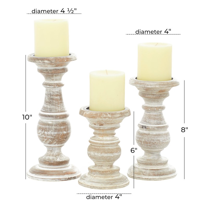 Deco 79 Mango Wood Decorative Candle Holder Turned Style Pillar