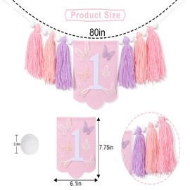 1st Birthday High Chair Banner, Butterfly Theme First Birthday Tassel Banner One Birthday Banner Party Decoration Photo Backdrop Wall Hangings Decorative For Kids Bedroom