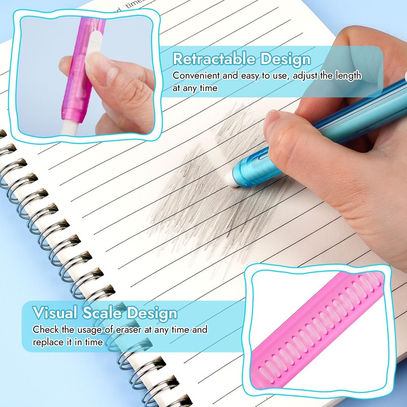 Pencil Style Eraser Pen Set, 3 Retractable Erasers + 9