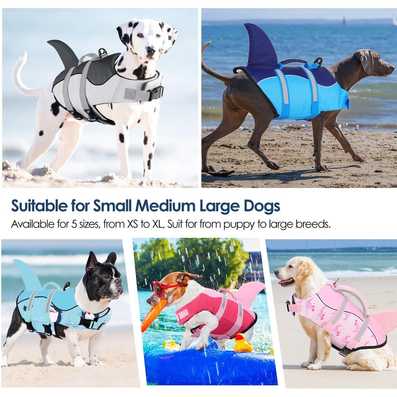 AOFITEE Small Dog Life Jacket, Shark for Swimming, High Flotation