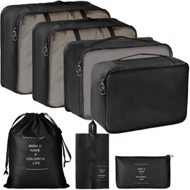 FAMOMI Packing Cubes 7 Set Travel Cubes for Suitcases Lightweight Luggage Packing Orginzers for Travel Acessories (Black)