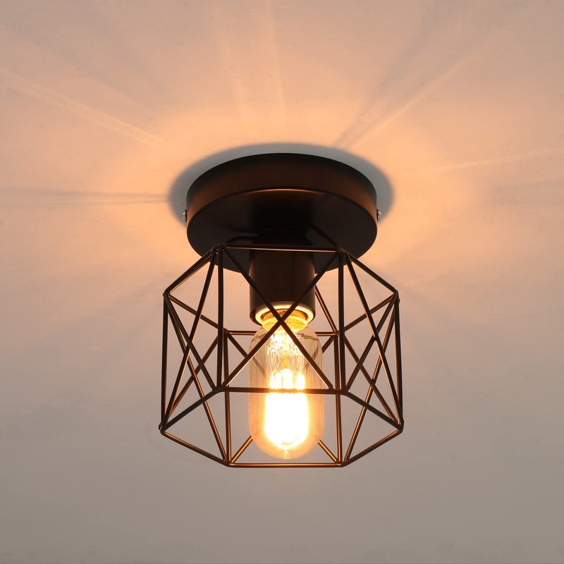 Semi Flush Mount Ceiling Light, 2 Pack Black Cage Ceiling