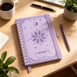 EMSHOI Notebook A5, Hardcover Spiral Notebook, Notepad with 100 gsm 140 Pages Thick Ink-resistant Paper, Journal for Adults Work, Writing, Learning, Travel, 15.4 x 21 cm - Light Purple