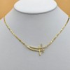 JEYFEL 24K Gold Plated Double Cross Clear Crystals Necklace. Faith,
