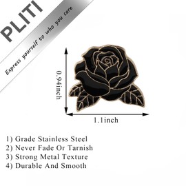 PLITI Black Rose Flower Brooch Pin Gothic Flower Gift Floral Lover Gift For Friends (Black Rose pinCA)