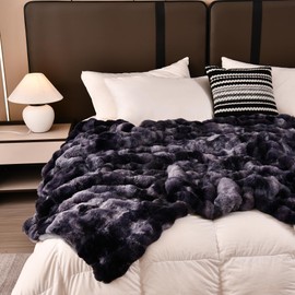 H&D Faux Fur Throw Blanket for Couch,Fluffy Cozy Soft Plush Luxury Thick Fuzzy Fleece Blanket for Couch Bed Sofa Bedroom Living Room,Comfy Bubble Blanket (TIE-DYE-Black, Full (70"x80"))