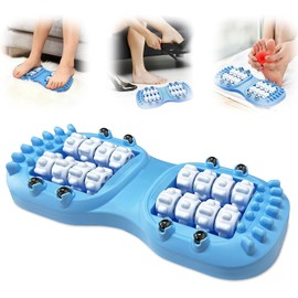 Rodillo Masaje de Pies Doble Portátil, Masajeador de Pies con 3 Técnicas, Reflexología y Presión Puntos Acupresión, Aliviar Fascitis Plantar y Fatiga del Pie, Ideal para Hogar y Oficina (Azul)
