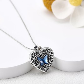 DAYLINLOVE Butterfly Locket Necklace 925 Sterling Silver Heart Pendant That Holds Pictures Photo Locket Necklace for Women