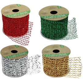 Crafters Square Crafter's Square - Set of 4 Rolls Glitter Mesh Ribbon. Colors - Red, Green, Silver, Gold. Size: 2.5 x 108 in. Each. (2104)