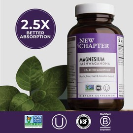 New Chapter Magnesium + Ashwagandha Supplement | 325 mg with Magnesium Glycinate, 2.5x Absorption, Muscle Recovery, Heart, Bone Health & Relaxation:_30 Count - 1 Month Supply
