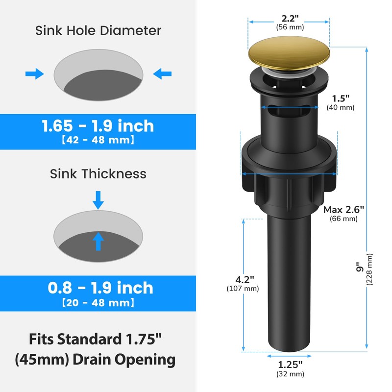 Bathroom Sink Drain with Overflow with Hair Catcher Anti-Clog Sink