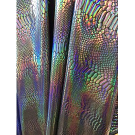 New Creations Fabric & Foam Inc, 60" Wide Iridescent Snake Skin Print On A Nylon 2 Way Stretch Spandex Fabric by The Yard. (Black on Black)