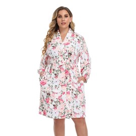 Women's Plus Size Robes Lightweight Modal Knit Bathrobes Plus Size Kimonos Floral Maternity Robes Soft Sleepwear Ladies Loungewear