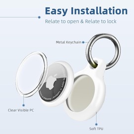 YOKRWO Holder 1-Pack Waterproof TPU Shell Protective Case, Anti-Scratch Airtags Key Chain for Apple Air Tags with All Metal Keychain Key Ring Clip (White)